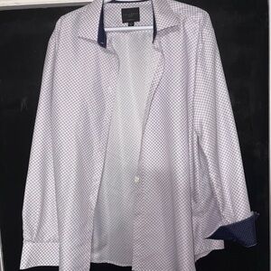 Men's White and Purple Patterned Dress Shirt